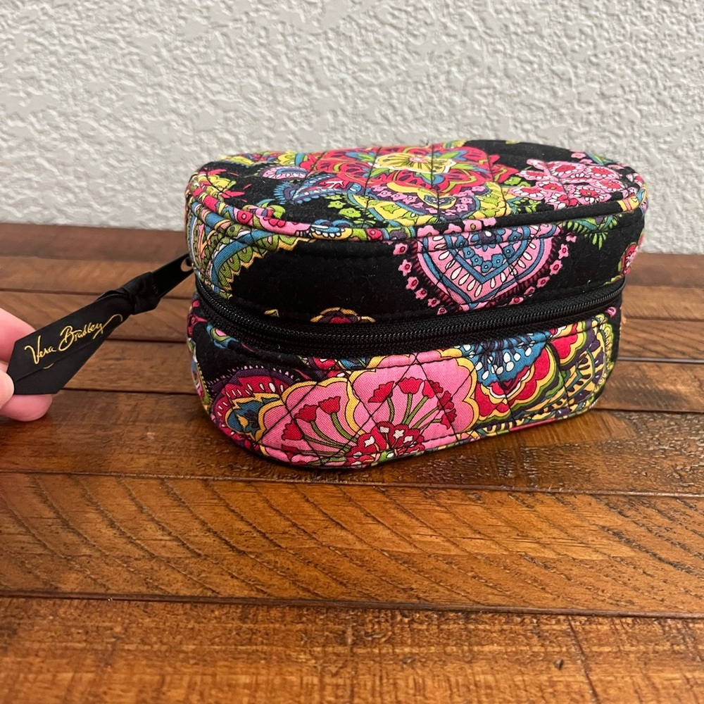 Vera Bradley Black and Multicolor Floral Quilted Jewelry Case